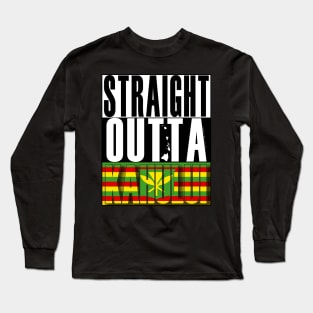 Straight Outta Kahului, Maui Hawai'i Kanaka Maoli Flag by Hawaii Nei All Day Long Sleeve T-Shirt